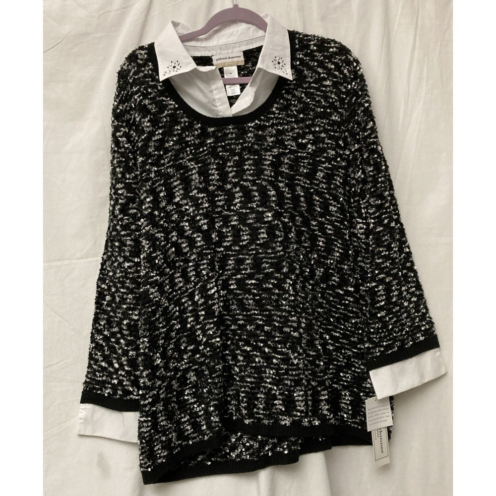 NWT Alfred Dunner Woman Black & White KnightsBridge Station Long Sleeve Top - 3X